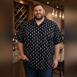 Chris's Stuff Men's Black Button-Down Shirt with White Pattern Size XXL